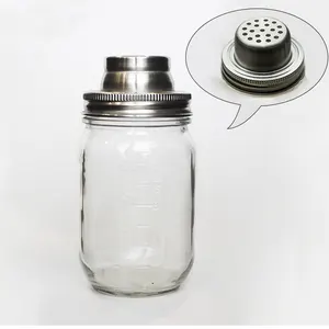 Circle Round 16 oz Glass Mason Jar 70mm Wide Mouth Food Beverage Cocktail Shaker Mason Jar with Stainless Steel Lid