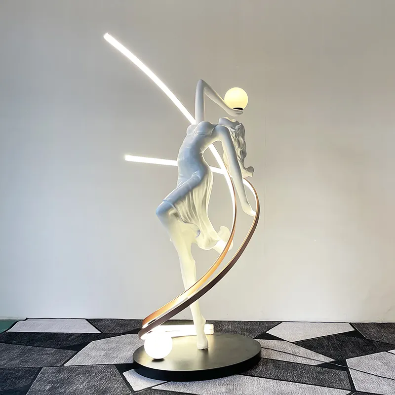 Lámpara led de resina con Diseño de escultura elegante, luces de pie con soporte de estatua para vestíbulo, sala de exposiciones, decoración de suelo