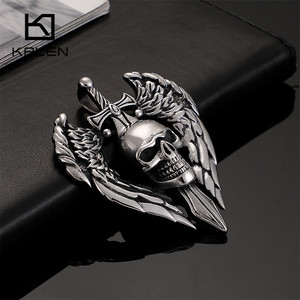 KALEN Punk Thép Không Gỉ Chữ Thập Skull Với Đôi Cánh Mặt Dây Chuyền Cho Nam Giới - Product Image 2