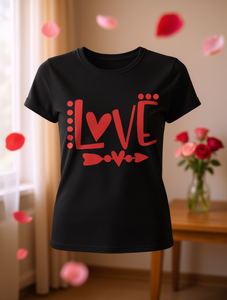 T-shirt da donna con stampa motivo amore per San Valentino, manica corta, girocollo, top casual, design con cuore rosso, abbigliamento primaverile - Product Image 2