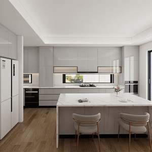 SANTOPOVA Custom White Modular <b>Kitchen</b> Cabinet L-Shaped Built-In <b>Appliances</b> Flat-Panel Doors Made Durable Melamine Board MDF - Product Image 2