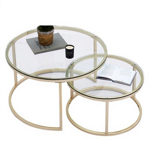 Table basse de luxe avec plateau rond en verre |   Table d'appoint empilable moderne pour salon, mobilier et accessoires contemporains pour la maison - Product Image 4