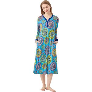 Vente en gros de chemises de nuit pour femmes à manches longues, pyjamas en bambou, robe de nuit longue Henley avec poches, vêtements pour femmes, chemise de nuit - Product Image 1