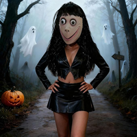 Masque de tête effrayant en latex réutilisable et écologique MOMO pour Halloween, anniversaire, Noël, avec perruque longue, masque intégral pour adulte, thème festif, fête déguisée