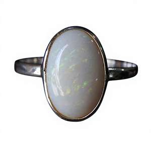 Australian Multi <b>Fire</b> Engagement Wedding Ring-Silver-October Birthstone Solid Opal 11x7mm <b>7</b> US Size Handmade Classic Prong - Product Image 1