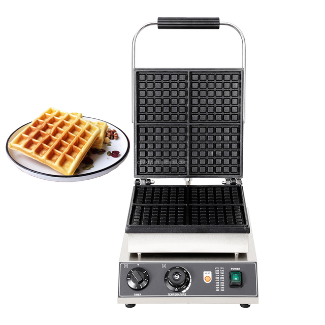 Electric 4-Piece Stainless Steel Belgian Waffle Maker Non-Stick Rectangle Shaped for Kids and Adults Breakfast Household Use