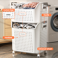 Panier à linge en plastique respirant à 2 niveaux, détachable, 75L, avec roulettes, pour vêtements et literie, écologique, pour la salle de bain