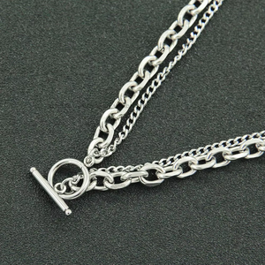 OT Buckle Double-layer Cuban <b>Chain</b> Wearing Sweet and Cool Necklace, Trendy Girl <b>Titanium</b> Steel Neck <b>Chain</b> Tanjing Fashion - Product Image 3