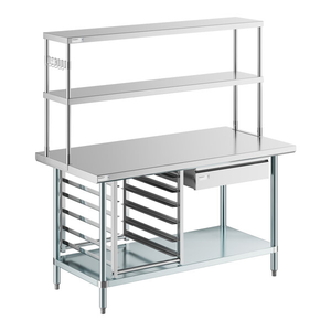 Commercial Workstation with Storage Shelf & Tray Rack, Hotel Restaurant Supplies Catering <b>Work</b> <b>Table</b> - Product Image 2