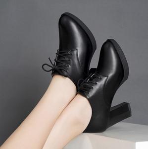 2025春秋新款单鞋高跟天鹅绒深口软底工作鞋女皮靴 - Product Image 2