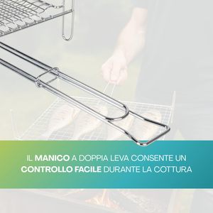 Griglia BBQ Cromata 35 X 35 Cm Doppia Quadrata con Chiusura a Conchiglia - Product Image 4