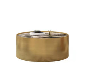 Muebles Foshan, juego de mesa de café de piedra sinterizada Couchtisch dorado de lujo moderno, mesa de centro ovalada de mármol para sala de estar - Product Image 1