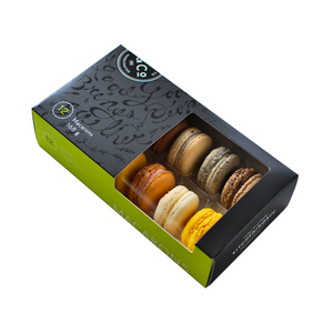 Custom Baking Food Packaging Black Card Candy, Cookie, Macaron Packaging Black Drawer Box for 5