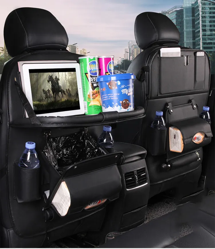 Автомобильный складной обеденный стол TK146, сумка для хранения автомобиля, портативные кожаные сумки для хранения сидений, сумка для хранения мусора