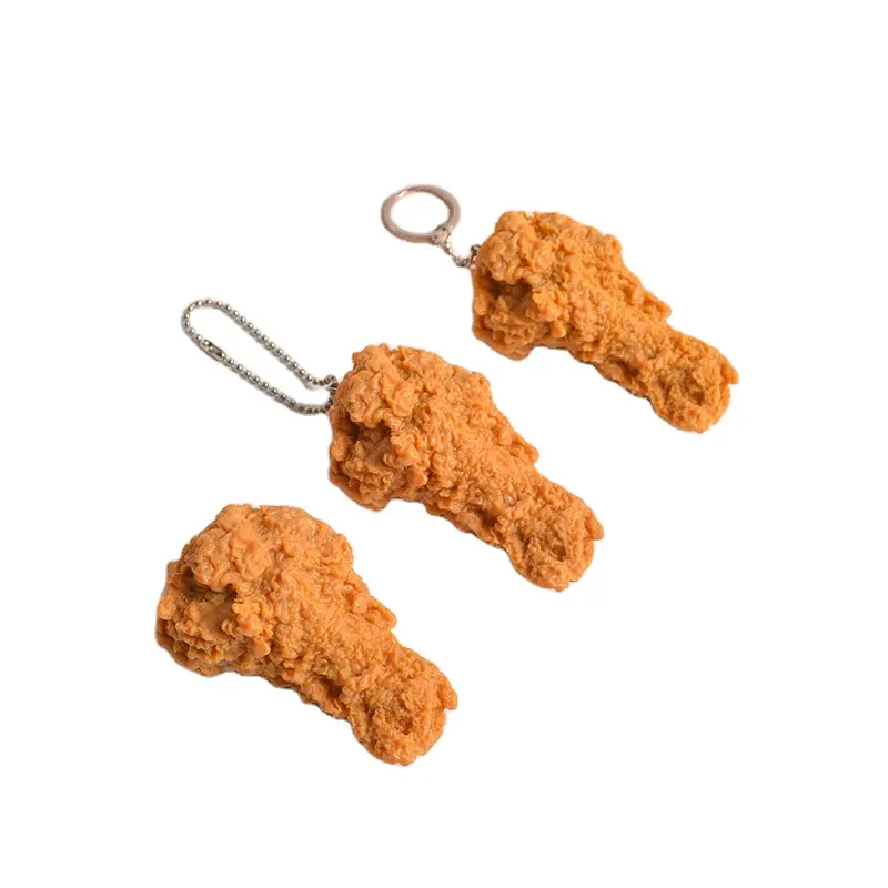 Giả thực phẩm Keychain chiên gà chân gà cánh Keychain mô phỏng 3D thực phẩm mặt dây chuyền Kawaii đầu bếp nấu ăn gà Keychain