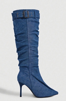 Bottes en jean pour femme personnalisables, montantes, à bout pointu, talon aiguille, avec bride à boucle et fermeture éclair latérale