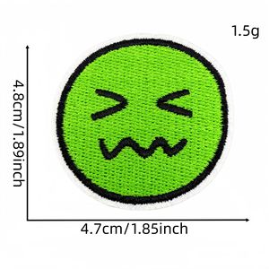 Patch thermocollant rond brodé mignon avec expressions émotionnelles de dessins animés (joie, colère, tristesse, bonheur) pour vêtements et sacs - Product Image 6