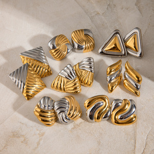 Geometric Gold <b>Silver</b> Color Block <b>Stud</b> <b>Earrings</b> Stainless Steel Fashion Jewelry <b>Set</b> Wholesale - Product Image 4