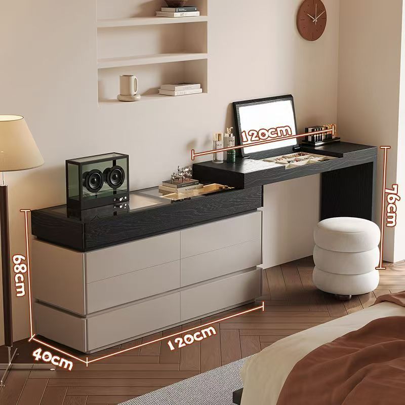 Coiffeuse de 1,2 mètre, commode à six tiroirs de 1,2 mètre, tabouret rond