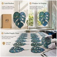El Yapımı Monstera Yaprağı Güneş Yakalayıcısı 7,5 İnç Vitray Metal Çerçeveli Tropikal Dekor Toptan OEM Denetim Hazır