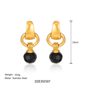 NEUE Gothic Degy Doppelkreis Ohrringe mit schwarzem Zirkon Dazan INS HEISS 18K Vergoldet Hypoallergener Edelstahl Damen Schmuck - Product Image 2