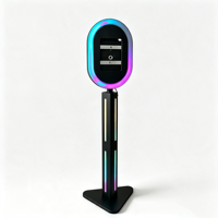 Kios Foto Booth Selfie Oval Portabel dengan Lampu LED RGB, Stand iPad, dan Alas Segitiga untuk Sewa Acara Pernikahan dan Ulang Tahun