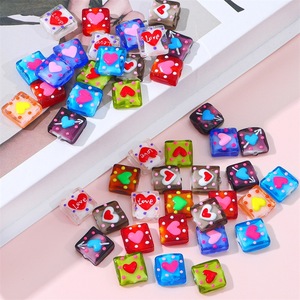Memory 15mm Square Glass Beads With Heart Polka Dot Design For DIY Bracelets And Necklaces - Product Image 4