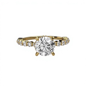 Bague de fiançailles solitaire en diamant de laboratoire taille brillant rond plaqué or 18K 14K, avec tige en diamant rond, bague classique pour femme - Product Image 1