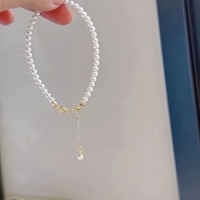 Bracelet délicat en argent 925 avec moissanite 4-5mm, perles d'eau douce naturelles à l'éclat intense, incontournable pour superposer, presque parfait, best-seller