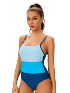 Traje de baño de fitness transpirable ecológico para mujeres americanas europeas Diseño de espalda recortado con estampado de patrón sólido elegante-Tallas grandes - Product Image 5