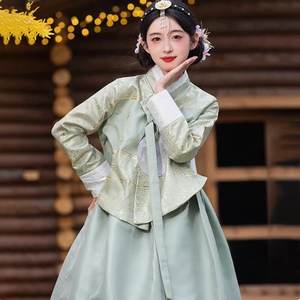 ชุดฮันบกแบบดั้งเดิมสำหรับผู้หญิงชาวเกาหลีเชื้อสายยันจี  ผ้าโพลีเอสเตอร์  ลายปักนูน  แขนยาว  สำหรับฤดูหนาว  สไตล์พระราชวัง  เหมาะสำหรับการเดินทางในยานเปียน - Product Image 1