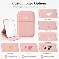 Miroir de maquillage pliable portable avec logo personnalisé, miroir de vanité compact avec housse en PU, options multicolores pour les voyages, les cadeaux et l'usage quotidien