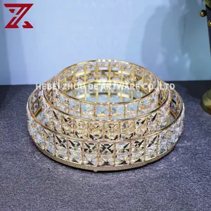 Factory Wholesale Custom Metal Antique Mirror Glass Serving Tray Gold Plated Crystal Mirror Trays