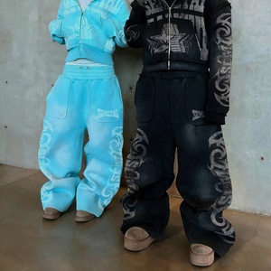 Ensemble de survêtement pour homme de haute qualité, imprimé, effet délavé, avec sweat à capuche zippé et pantalon de jogging, motif personnalisé, 100% coton, coupe oversize - Product Image 1