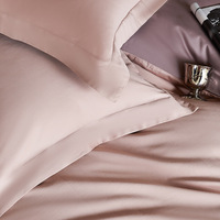 Parure de lit 4 pièces 100 % coton 100S, en satin de fibres longues, couleur unie, housse de couette douce et respirante pour hôtel, maison, dortoir
