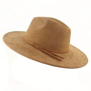 New Arrival Fashion Trendy 9.5cm Wide Brim Polyester Suede Fedora <b>Hats</b> <b>for</b> Hand Burnt Article - Product Image 2