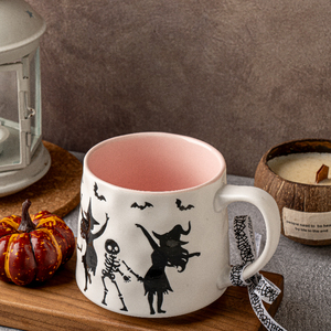Tazze alla moda con scheletro danzante di Halloween, bicchieri in porcellana con stampe di streghe e pipistrelli, tazze da festa per la casa - Product Image 2