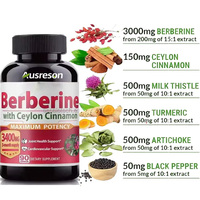 Ausreson Extrait de Berbérine : Complément de Soutien Immunitaire, Berbérine HCl Liposomale, Curcumine, Curcuma, Cannelle, Capsules Naturelles de Berbérine
