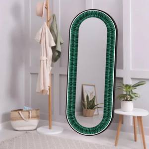 Grote decoratieve spiegel met groene veren in een gouden aluminium frame, spiegel in volle lengte - Product Image 1