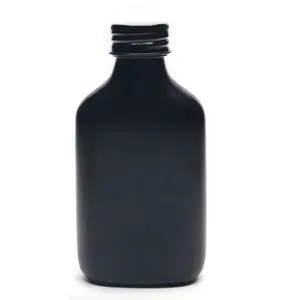 批发100毫升半品脱200毫升平瓶定制颜色亚光黑色透明玻璃瓶酒瓶