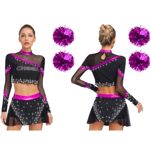 Tenues de cheerleading pour femmes : Ensemble crop top et jupe de danse, costume de performance, uniforme de cheerleader en tissu pour la danse - Product Image 5