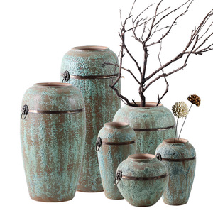 <span class=keywords><strong>Vasi</strong></span> in ceramica multisize Vintage con decorazioni ad anello in metallo per la decorazione della casa rustica <span class=keywords><strong>turchese</strong></span> <span class=keywords><strong>vasi</strong></span> da pavimento in ceramica - Product Image 1