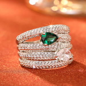 Anillo de Compromiso de Esmeralda para Mujer T0993, con Engaste Pavé, Forma de Pera, Piedra Natural, Anillos de Moda - Product Image 6