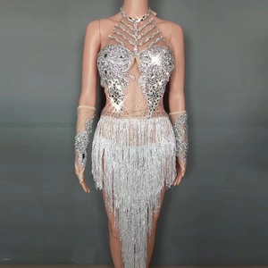 NOVANCE Jeune Femme S Mode 2022 Blanc Tassel Sexy éblouissant Cristal <span class=keywords><strong>Cos</strong></span> Robe Dos Nu Chaude Sexy Dames Robe pour Discothèque - Product Image 6