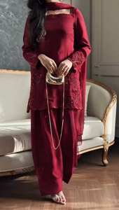 Costume Salwar Farsi trois pièces très tendance, broderie traditionnelle, travail de séquence, soie crêpe de haute qualité, toutes saisons, fête rapide - Product Image 4