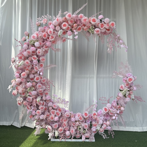 B-HOA021 Vente en gros de fleurs artificielles pour décoration d'arche, arche de fleurs en soie en forme de corne, toile de fond pour arche de mariage, décoration florale d'arche - Product Image 3