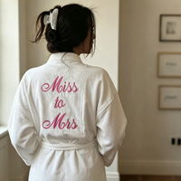 Peignoir en coton 100% avec broderie personnalisée, doux, séchage rapide, respirant, unisexe, blanc, pour hôtel, spa, cadeau de mariage