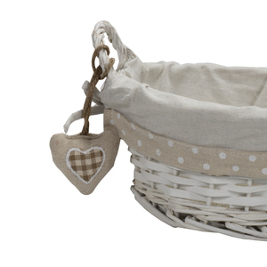 Set Of 3 White <b>Round</b> <b>Wicker</b> Storage <b>Baskets</b> With Linings 30x30x13 Cm 25x25x12 Cm 20x20x10 Cm - Product Image 4
