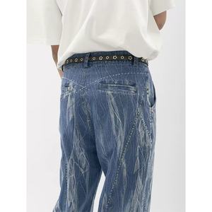 กางเกงยีนส์ทรงตรงผ้าฝ้ายแท้ 100% แบบวินเทจ ปักลาย  ลำลอง สีน้ำเงินสำหรับผู้ชาย - Product Image 5