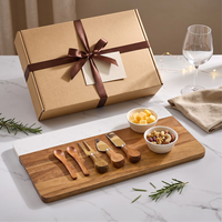 Plateau à charcuterie en marbre et bois d'acacia, 8 pièces, avec 2 bols, 2 cuillères et 3 ustensiles à charcuterie